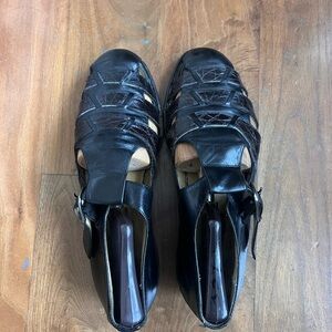 GARYS International Black Leather Fisherman Sandal Shoe Loafer